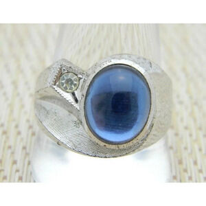 Art Deco Sterling Ring Clark Coombs Blue Glass Cabochon CZ VTG Men's Ring 11